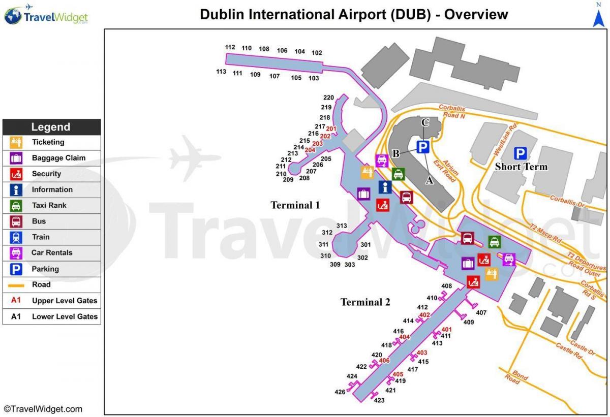 Mappa del terminal dell'aeroporto di Dublino